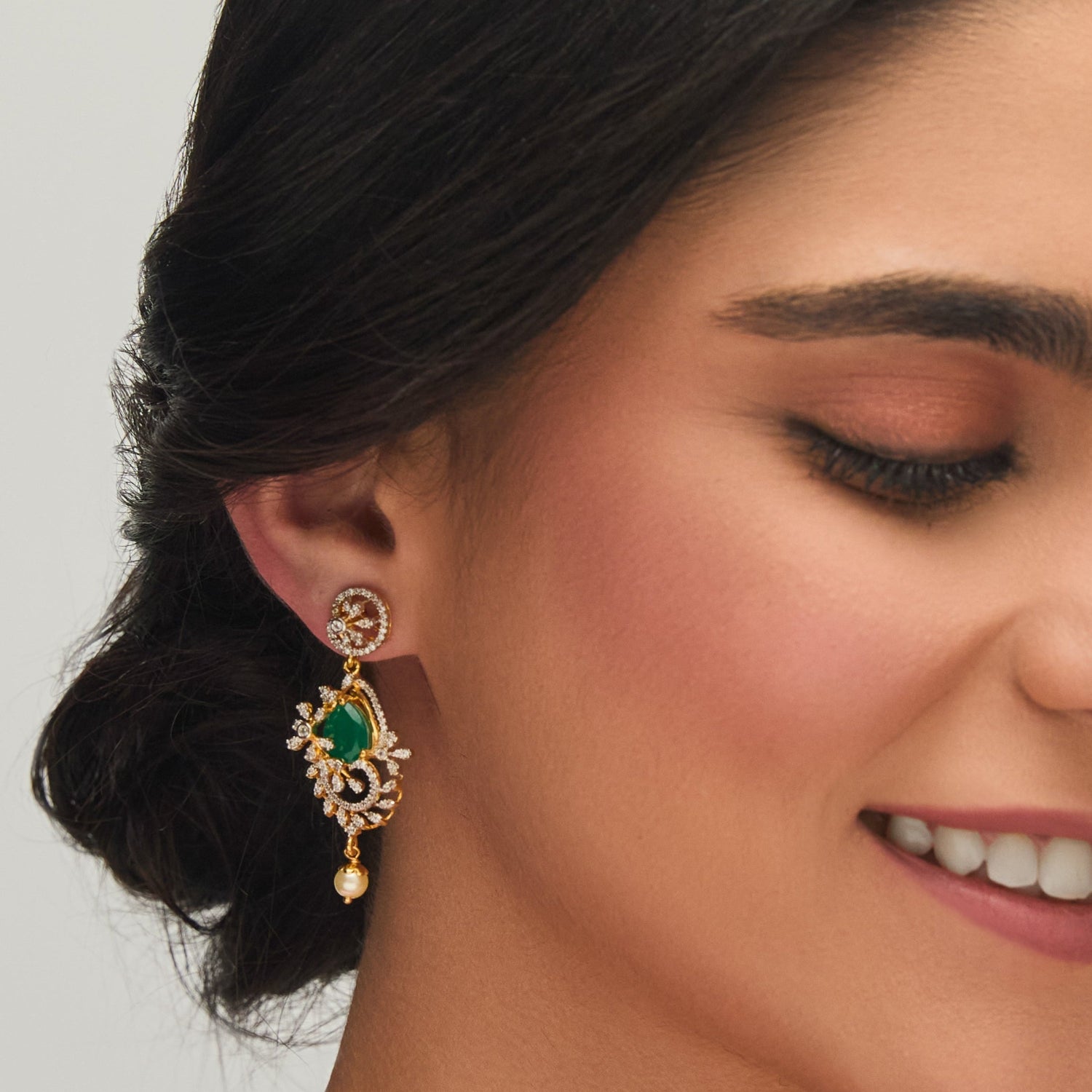 Floral CZ Silver Drop Earrings