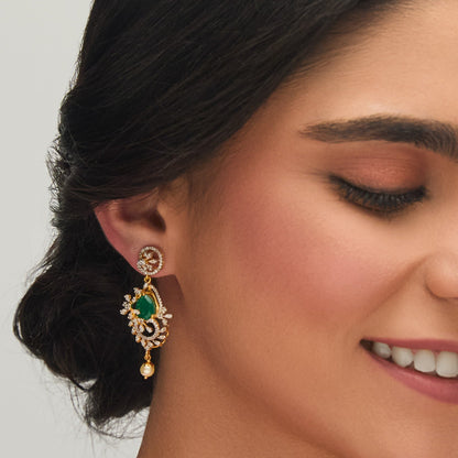 Floral CZ Silver Drop Earrings