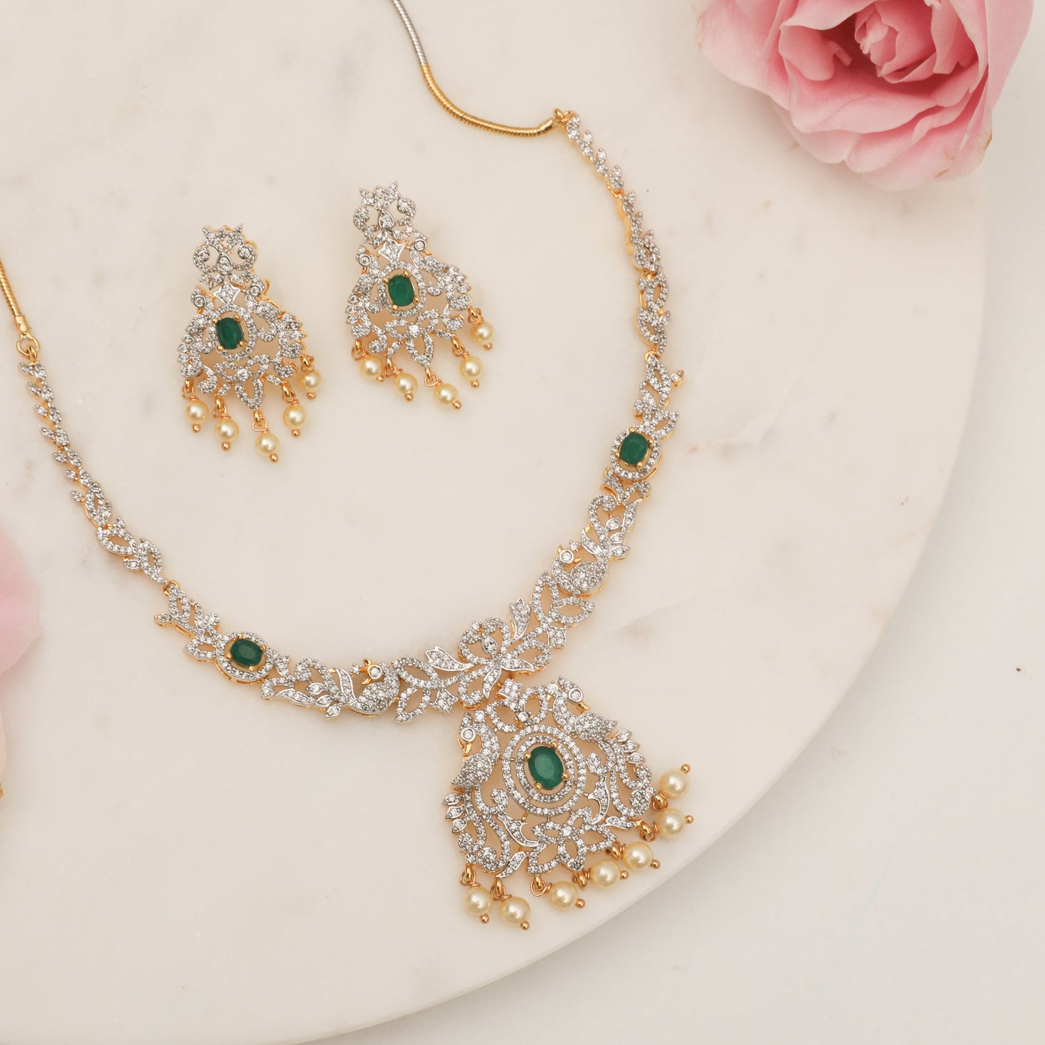 Ankur CZ Silver Necklace Set