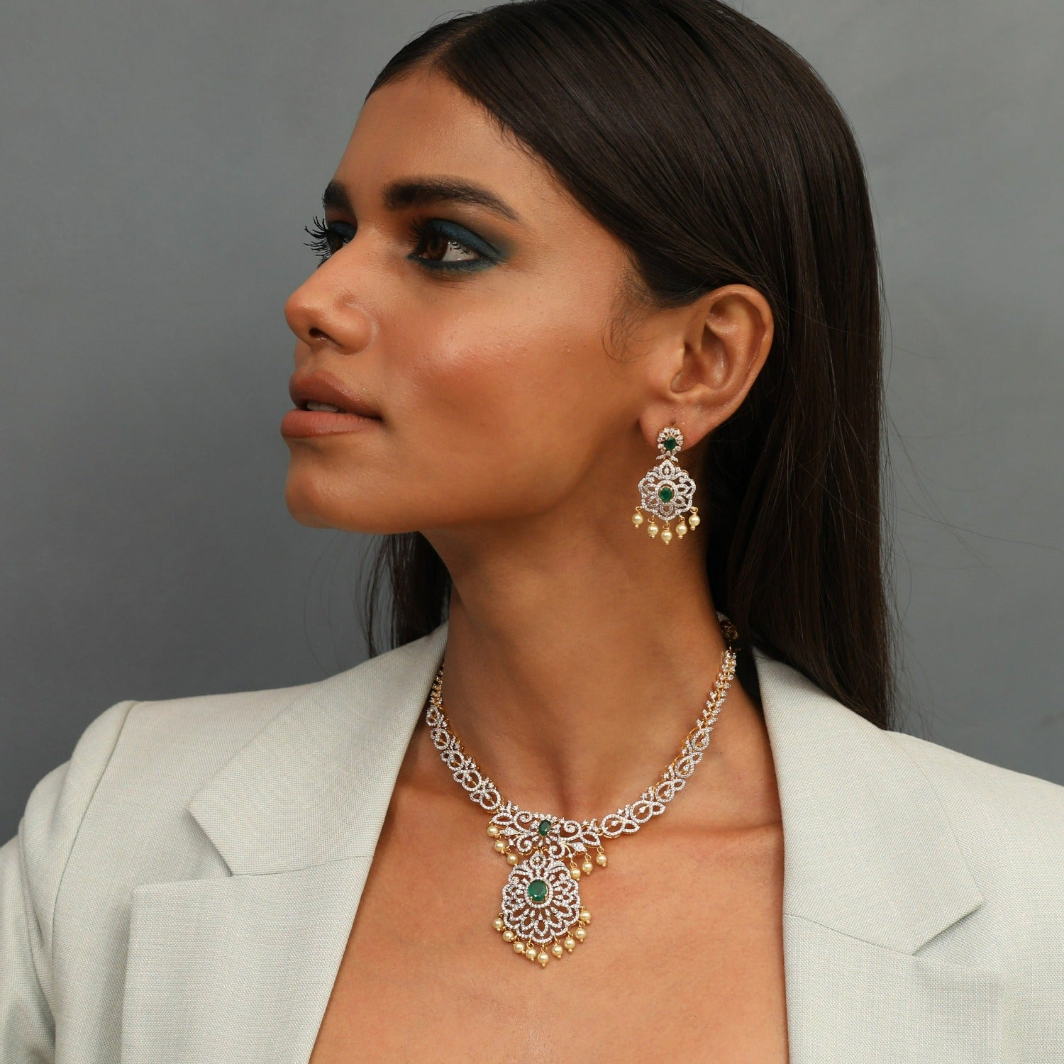 Ketak CZ Silver Necklace Set