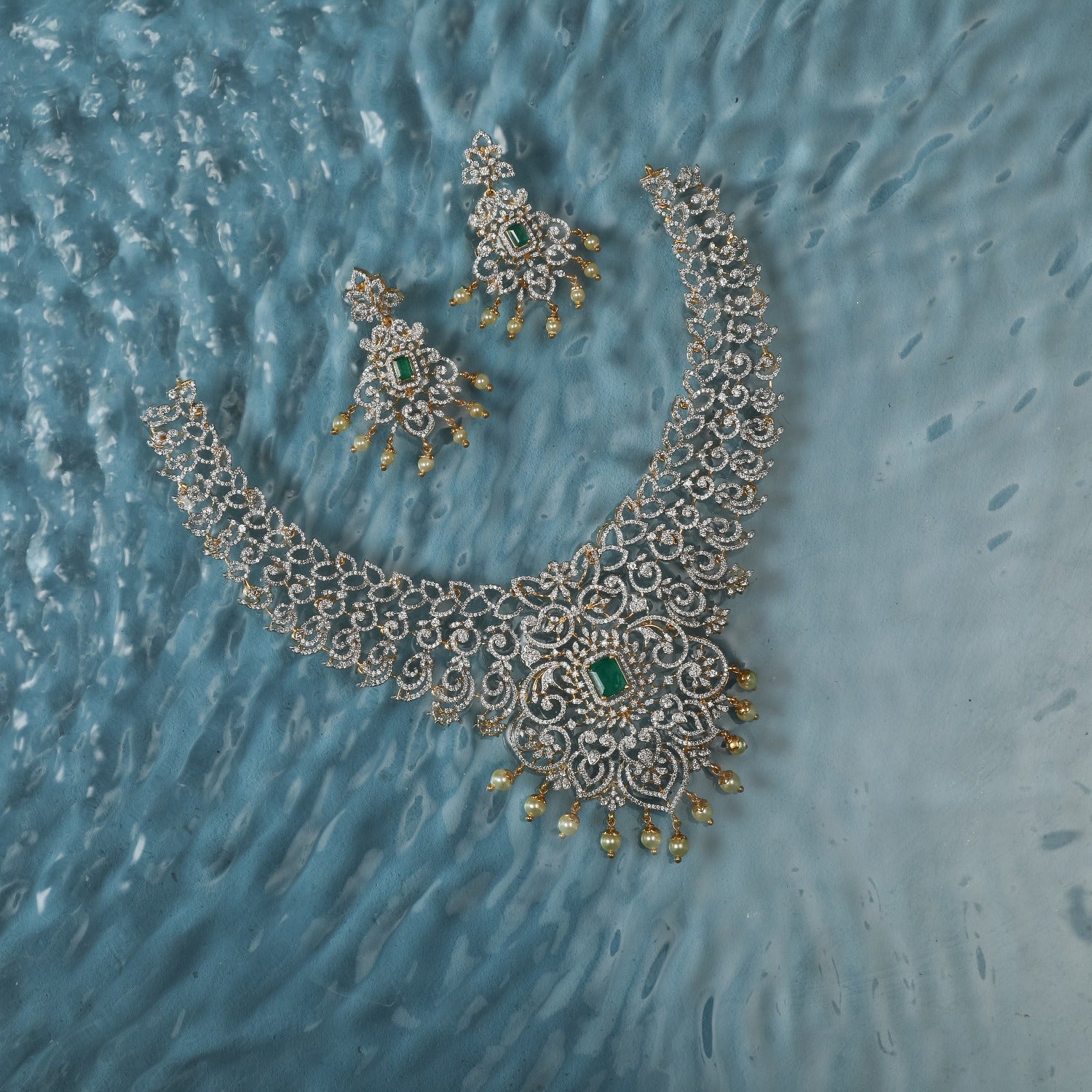 Aisha CZ Silver Necklace Set