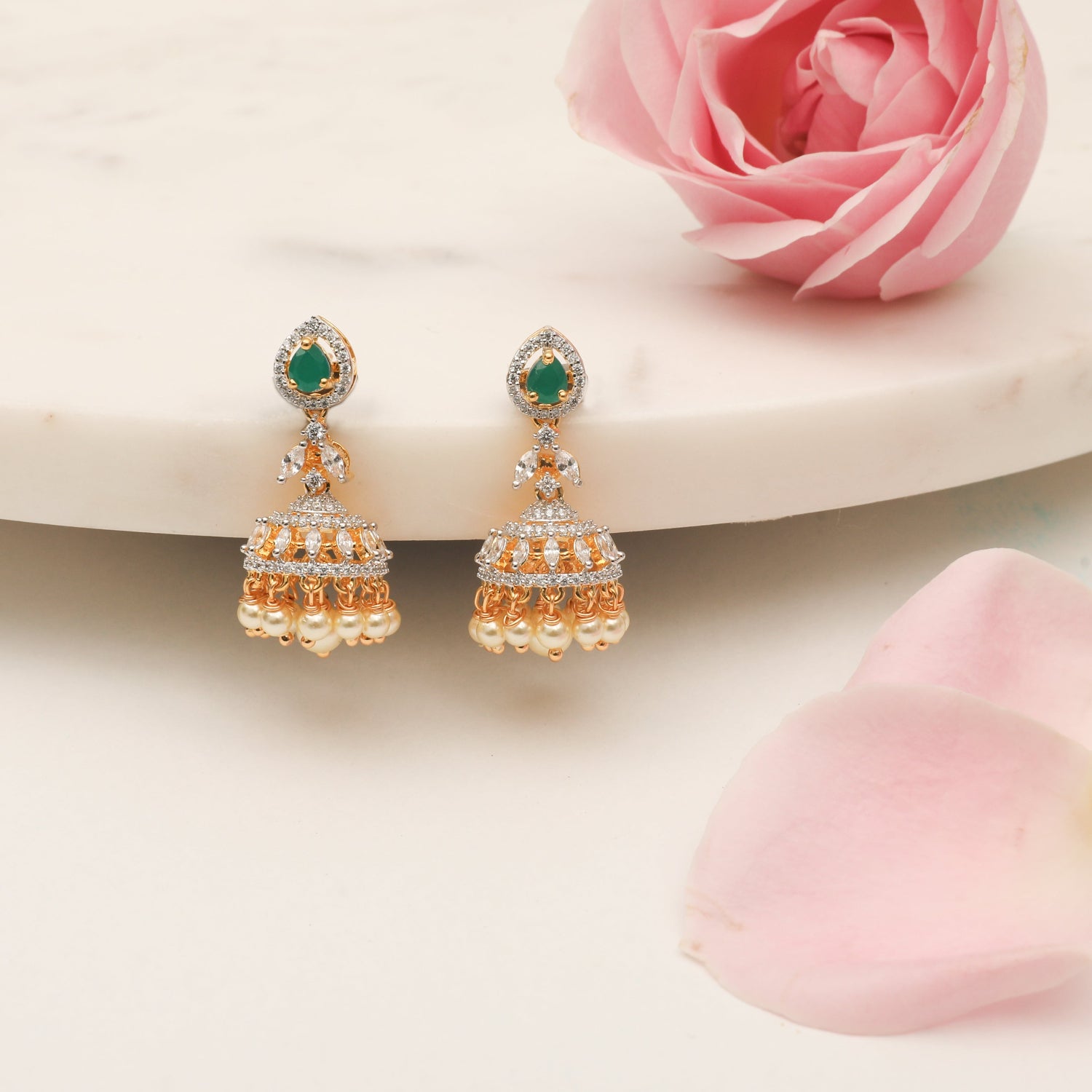 Classic CZ Silver Jhumka Earrings