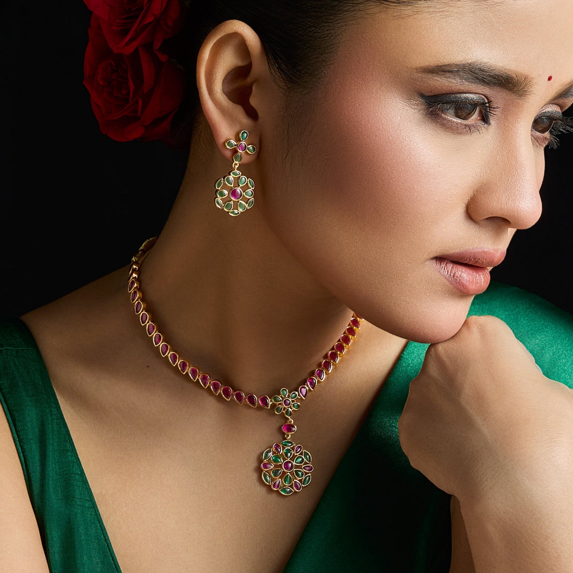 Aarohi Kempu Silver Necklace Set