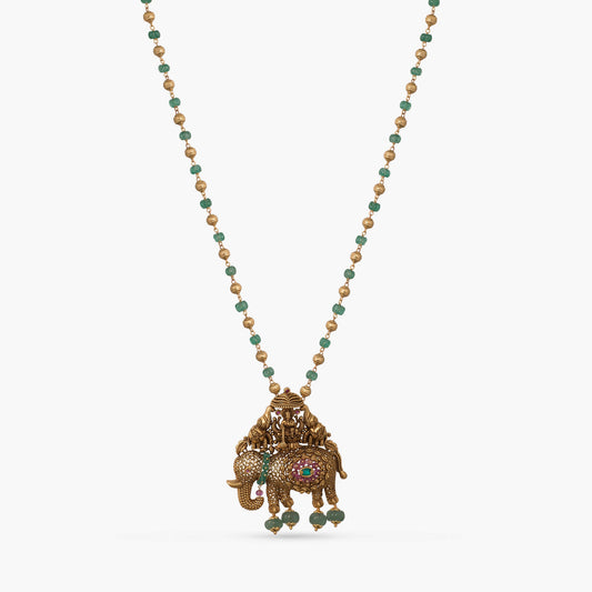 Gajalakshmi Antique Silver Pendant Necklace 