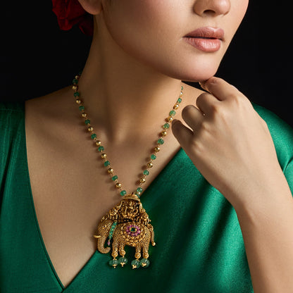 Gajalakshmi Antique Silver Pendant Necklace 