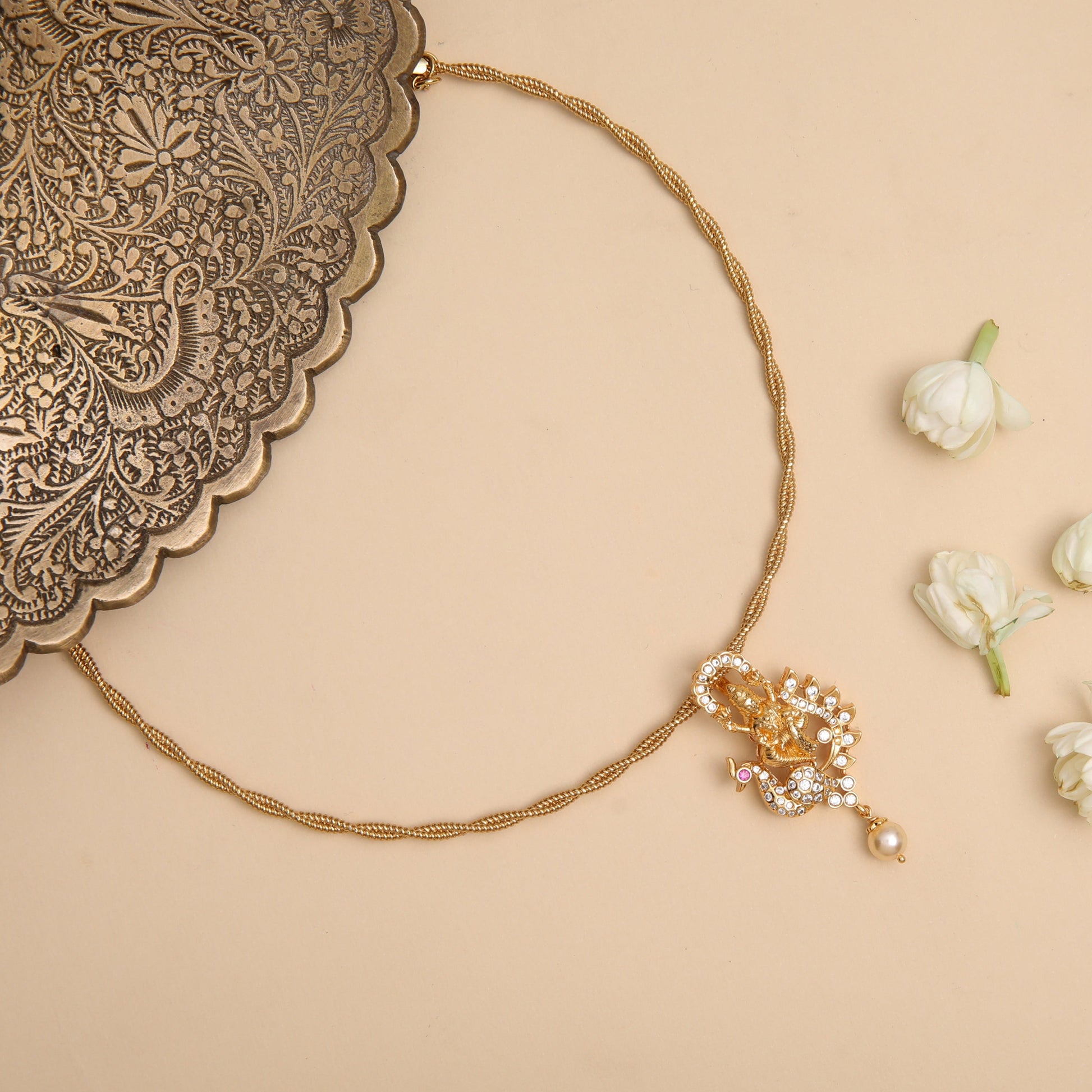 Padmavati CZ Gold Plated Silver Pendant Necklace