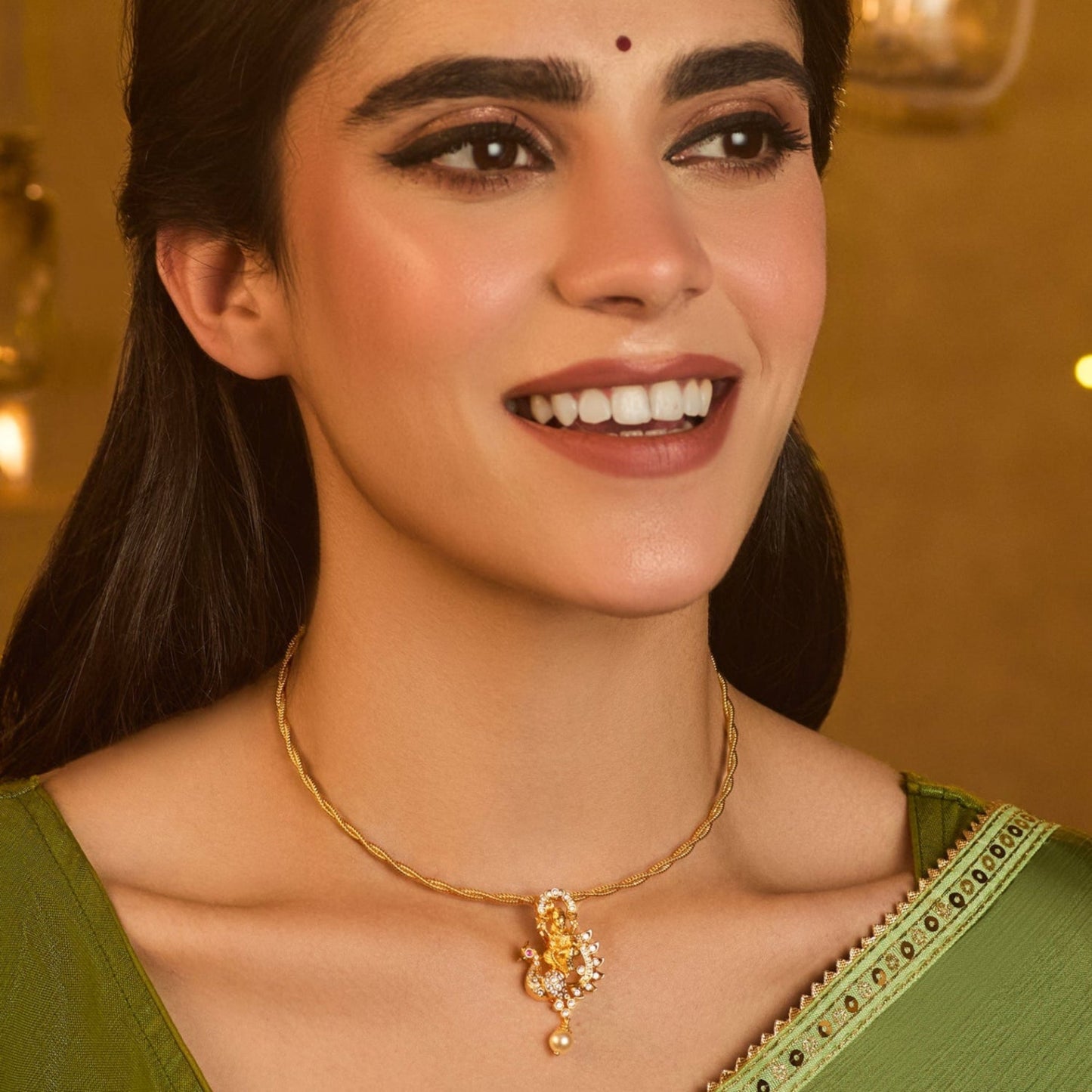 Padmavati CZ Gold Plated Silver Pendant Necklace