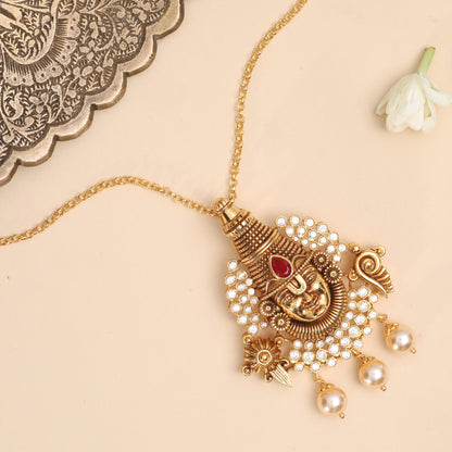 Srinivasa Pearl Antique Silver Pendant Necklace