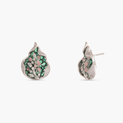 Floral Shine CZ Silver Stud Earrings