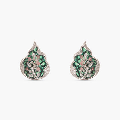 Floral Shine CZ Silver Stud Earrings