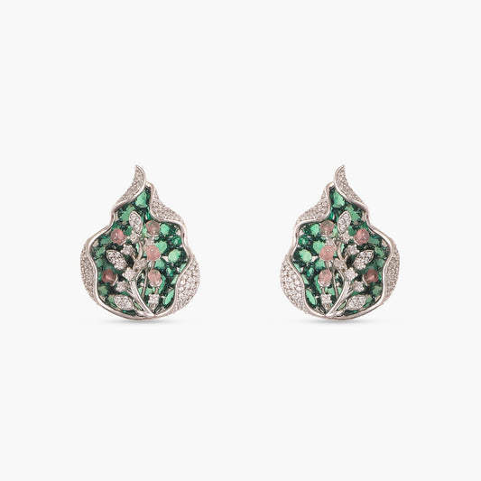 Floral Shine CZ Silver Stud Earrings