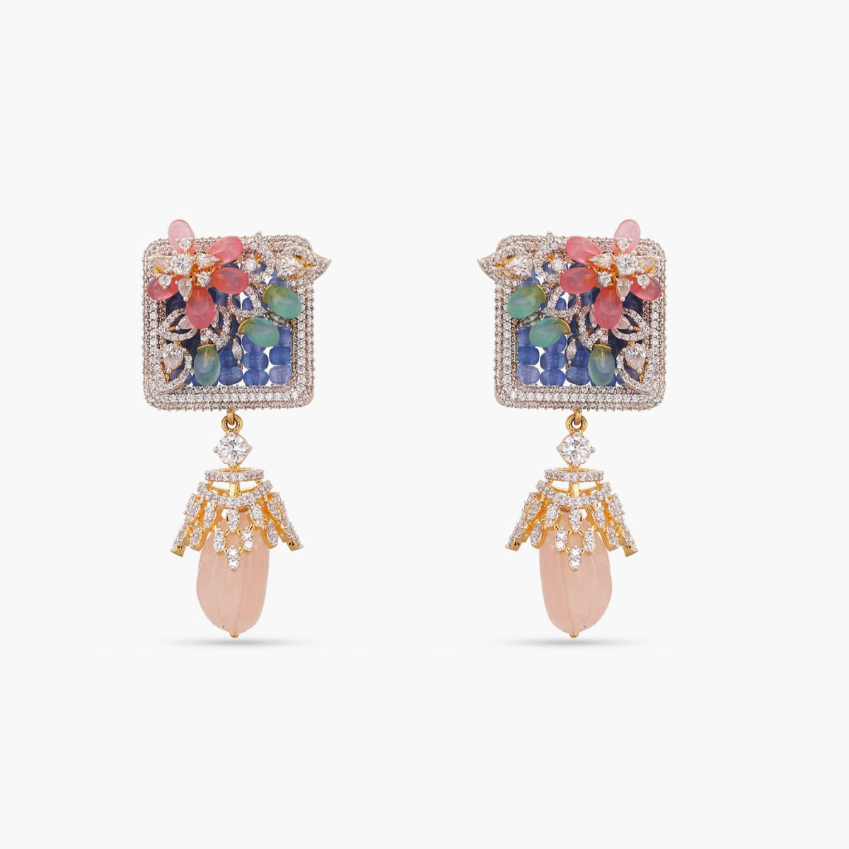 Square Bouquet CZ Silver Drop Earrings