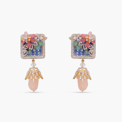 Square Bouquet CZ Silver Drop Earrings