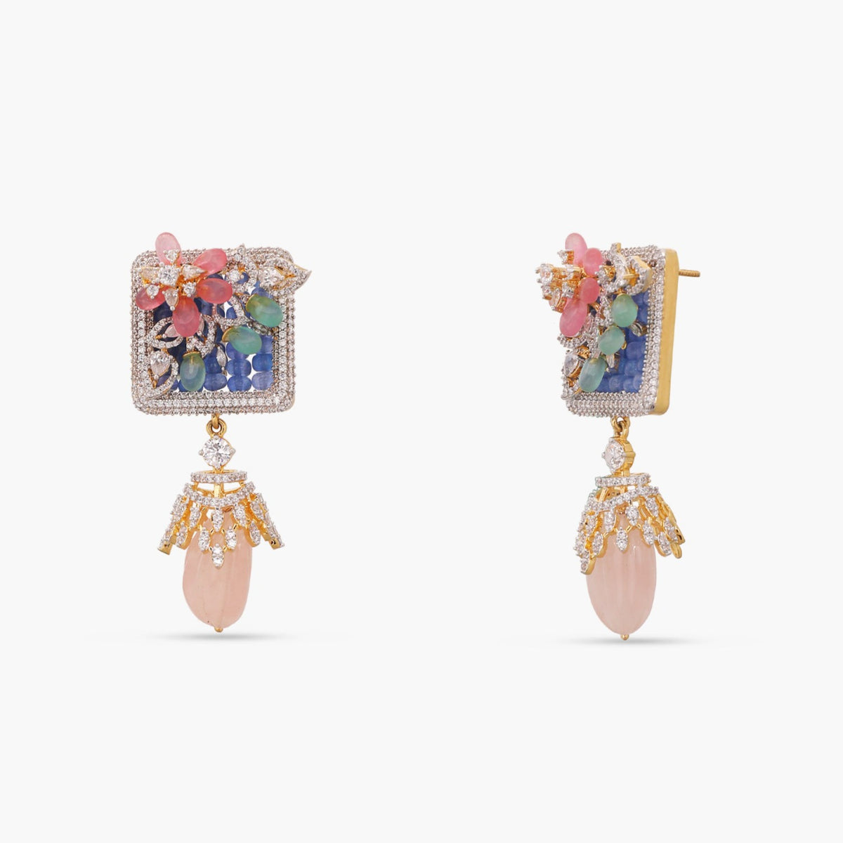 Square Bouquet CZ Silver Drop Earrings