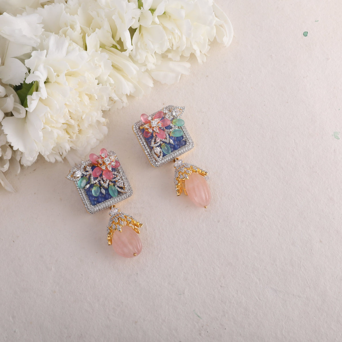 Square Bouquet CZ Silver Drop Earrings