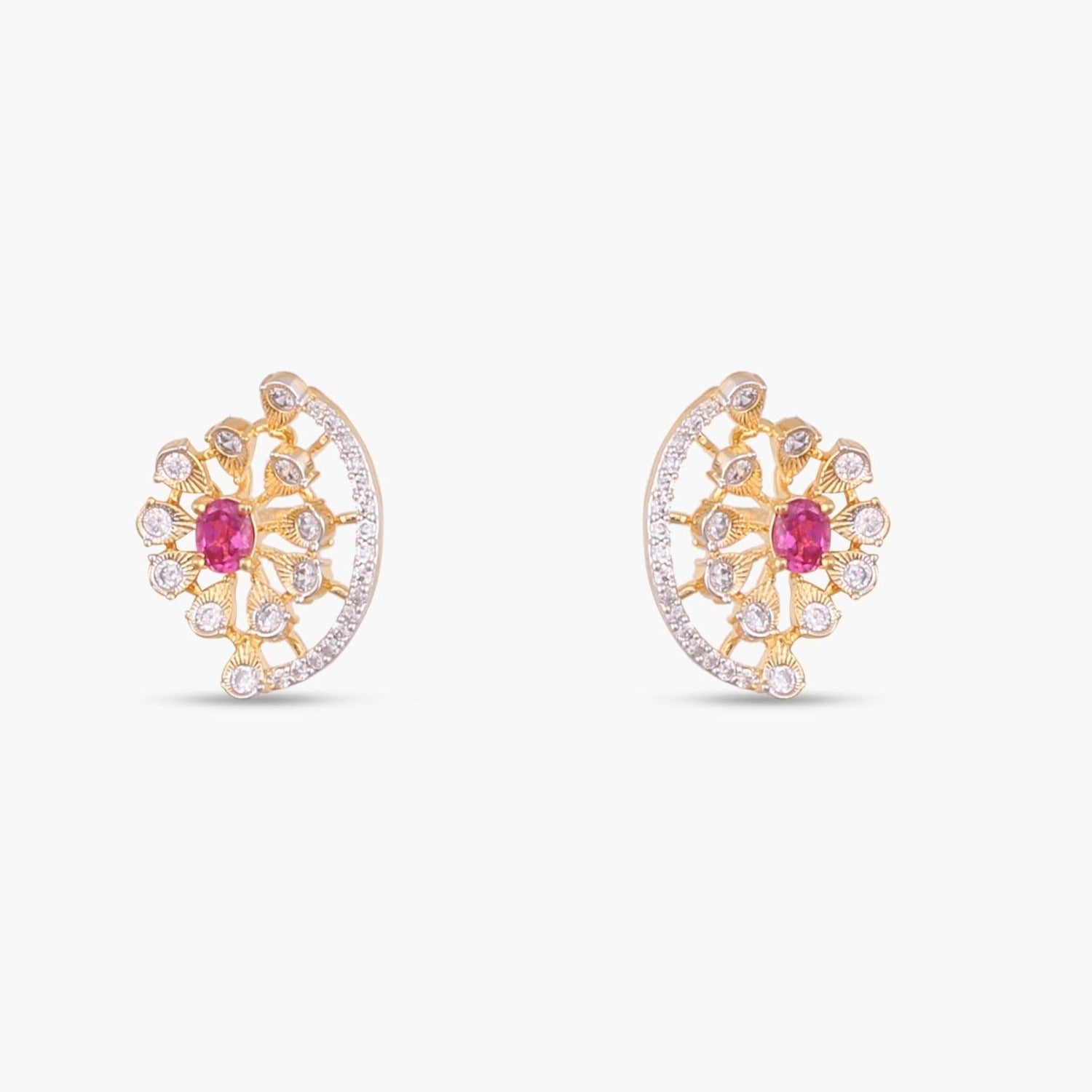 Pansy Floral CZ Silver Stud Earrings