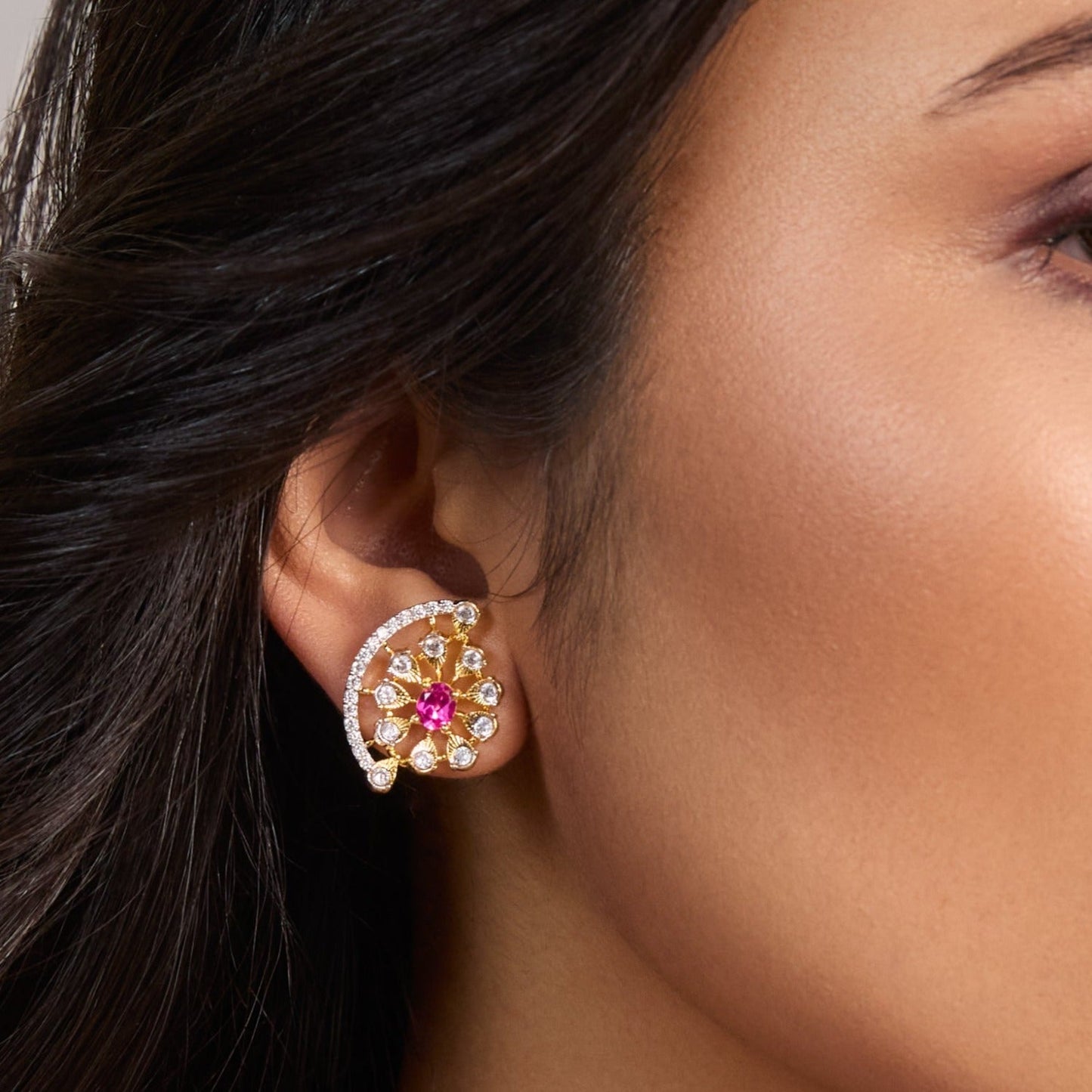Pansy Floral CZ Silver Stud Earrings