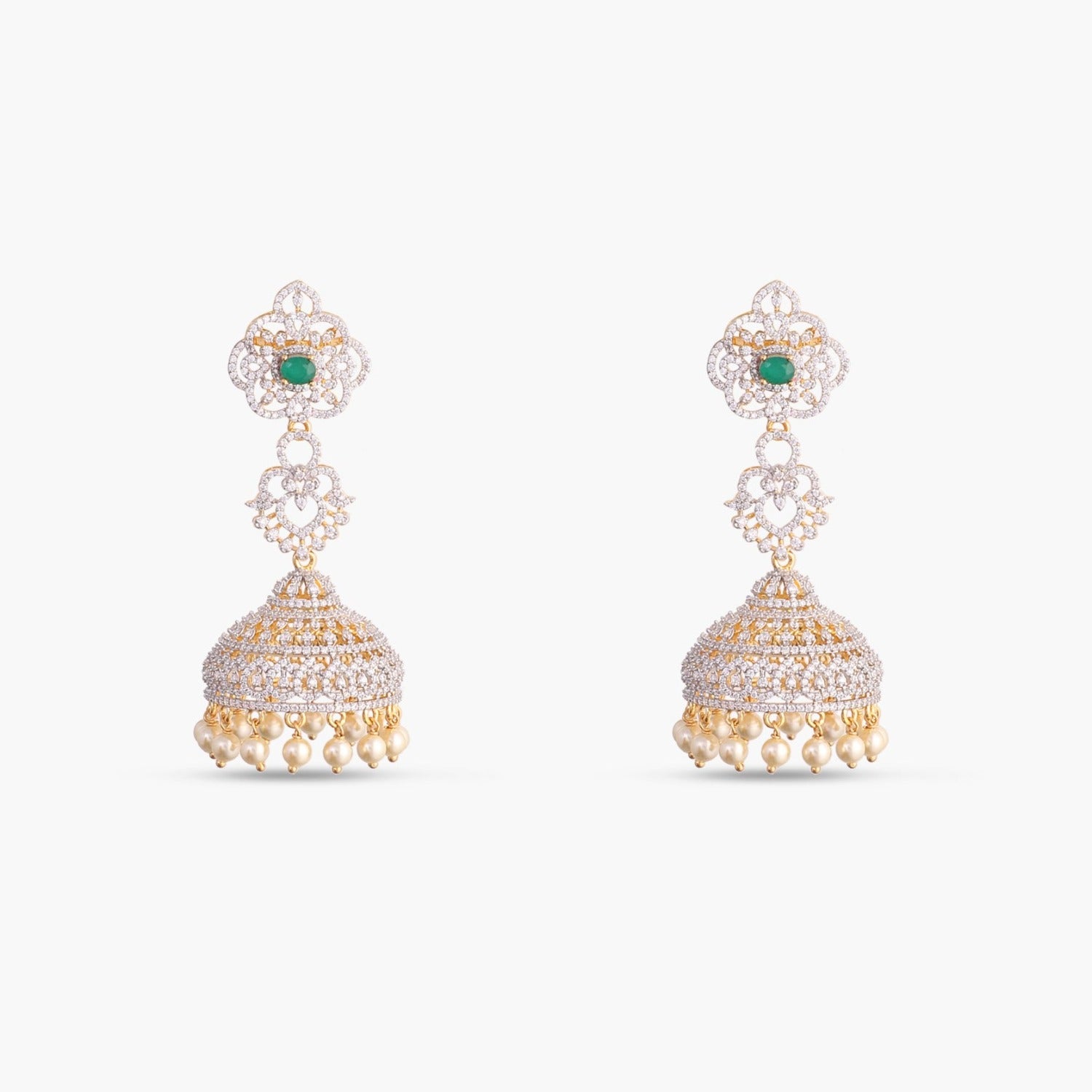 Camellia Floral CZ Silver Jhumka Earrings