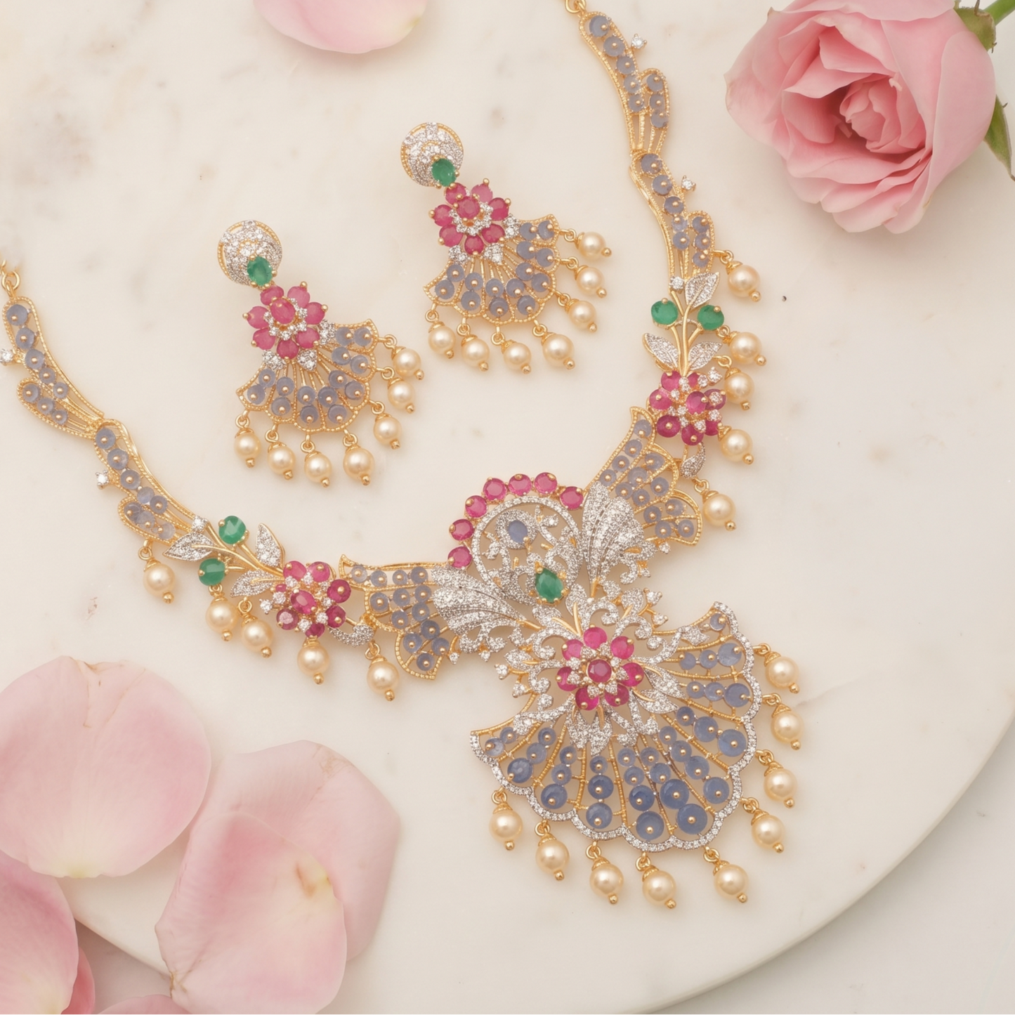 Amaya CZ Silver Necklace Set