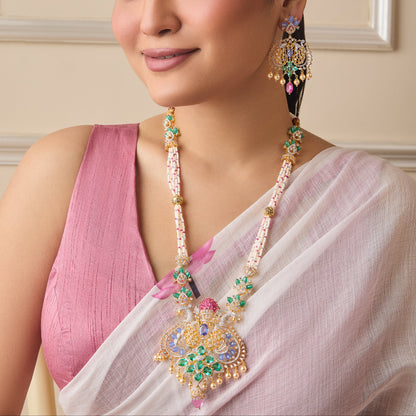 Roshani CZ Long Silver Necklace Set