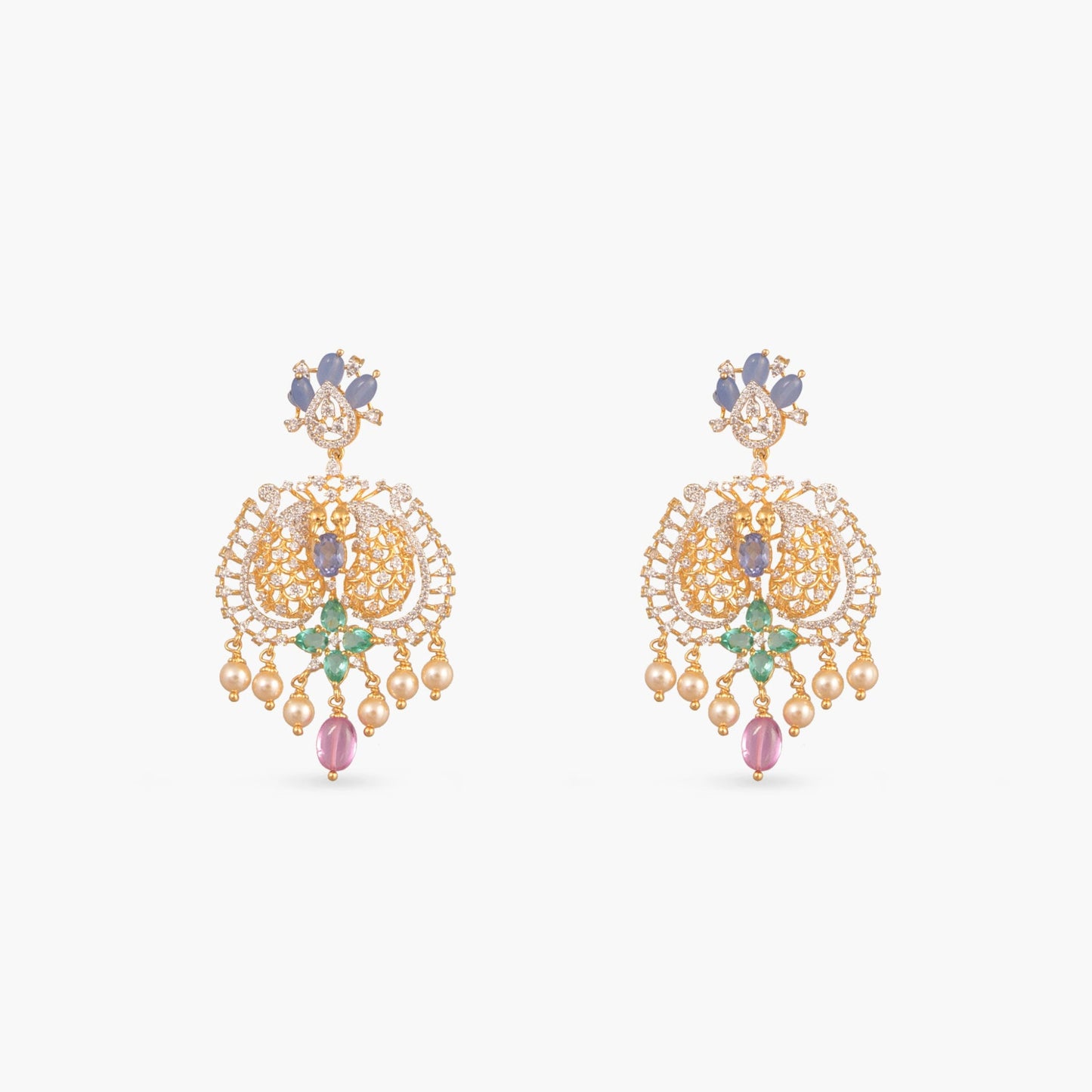 Roshani CZ Long Silver Necklace Set