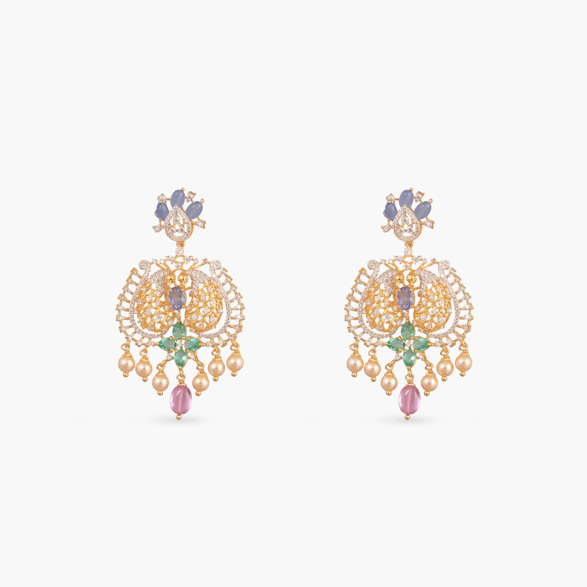 Roshani CZ Long Silver Necklace Set