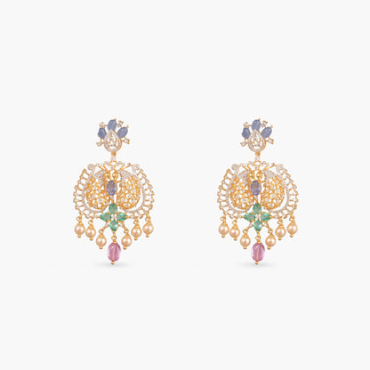 Roshani CZ Long Silver Necklace Set