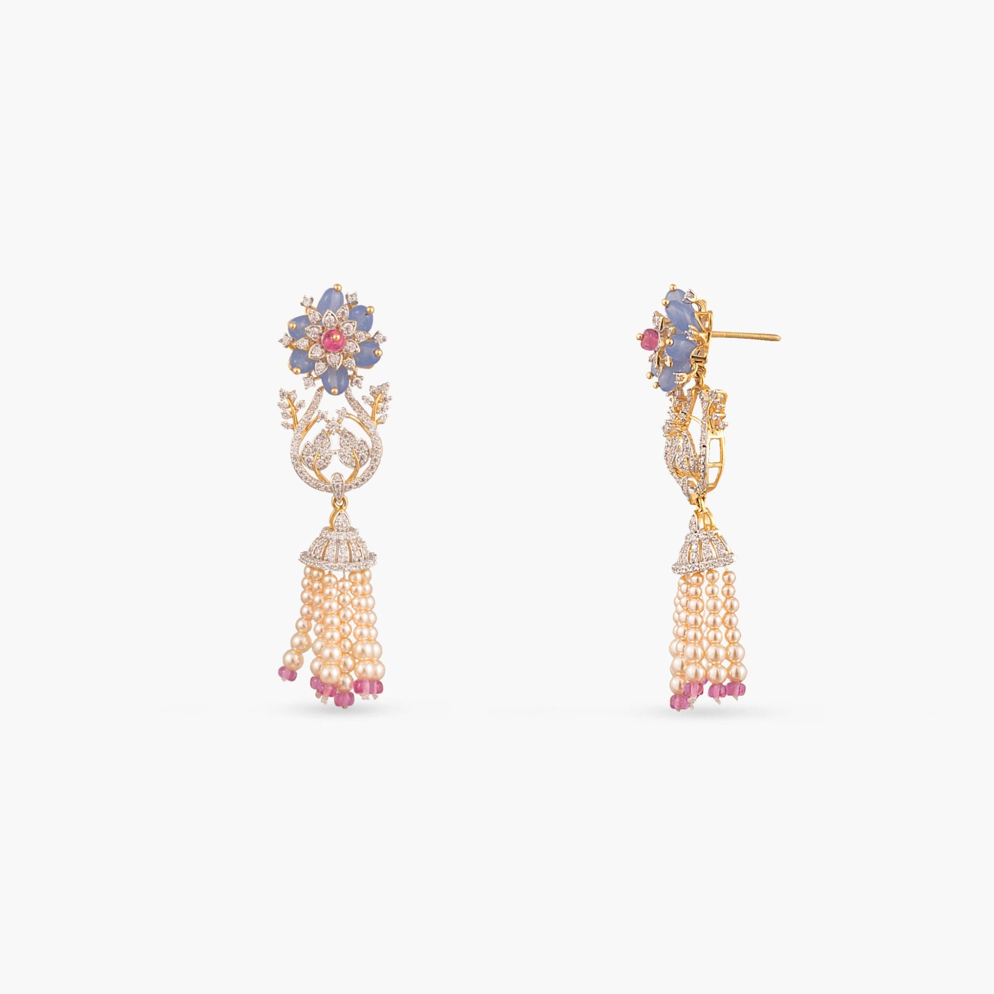 Priya CZ Long Silver Necklace Set