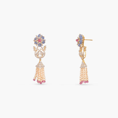 Priya CZ Long Silver Necklace Set