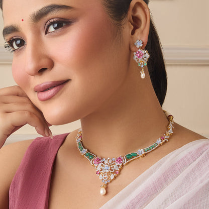 Anaya CZ Silver Necklace Set