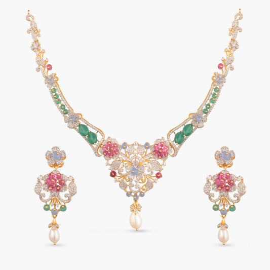 Anaya CZ Silver Necklace Set