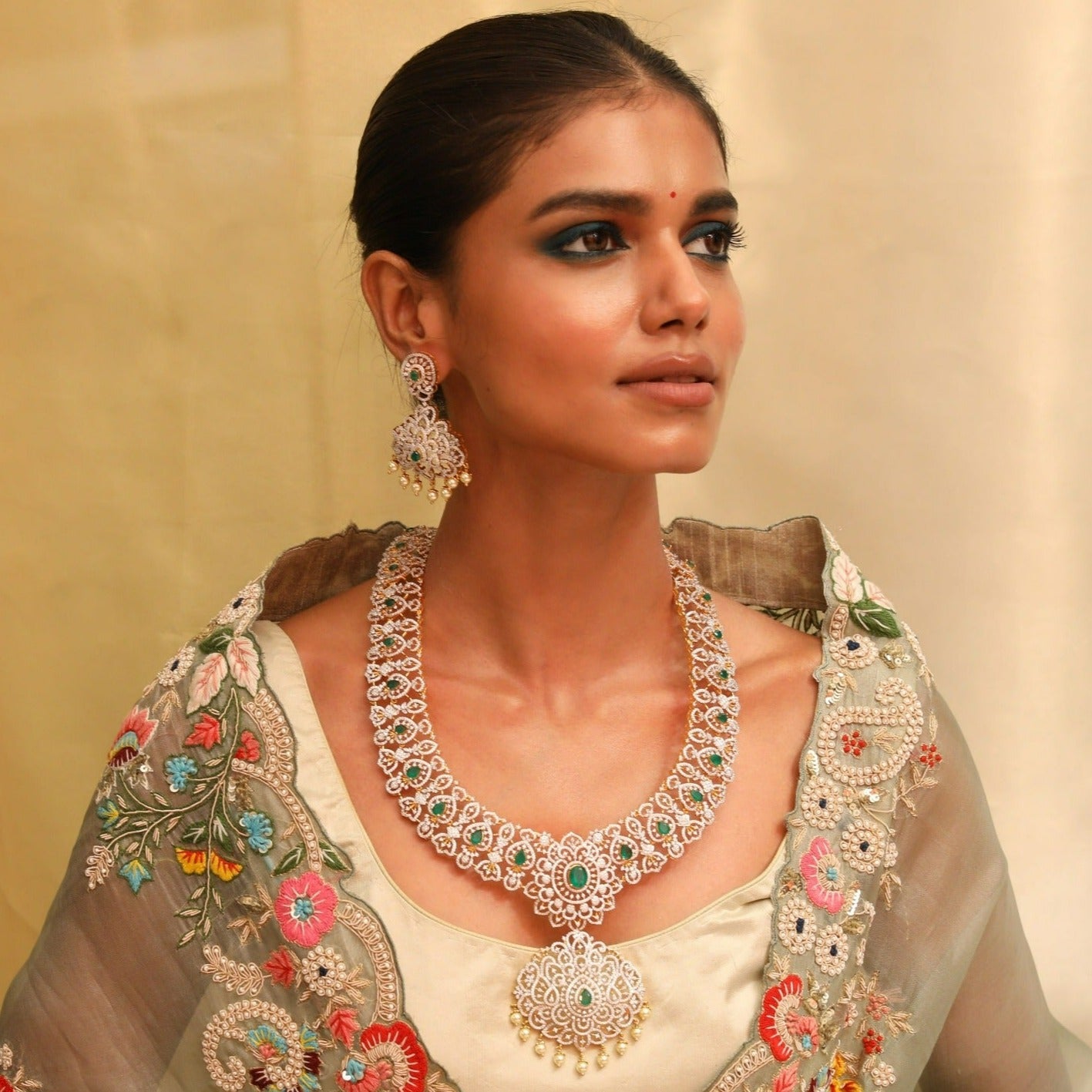 Ahana CZ Silver Necklace Set