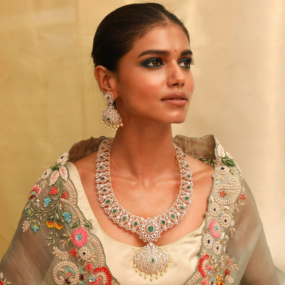 Ahana CZ Silver Necklace Set