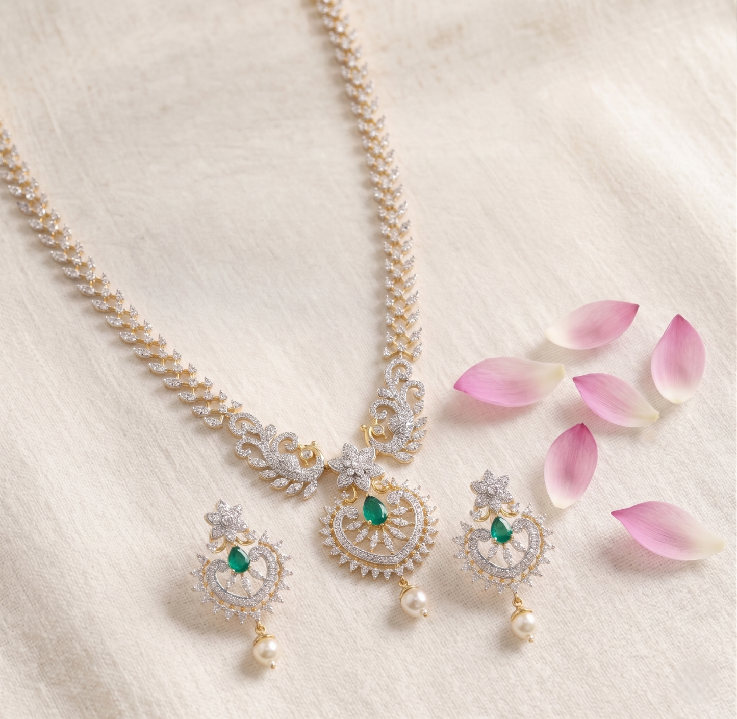 Aditi CZ Silver Necklace Set