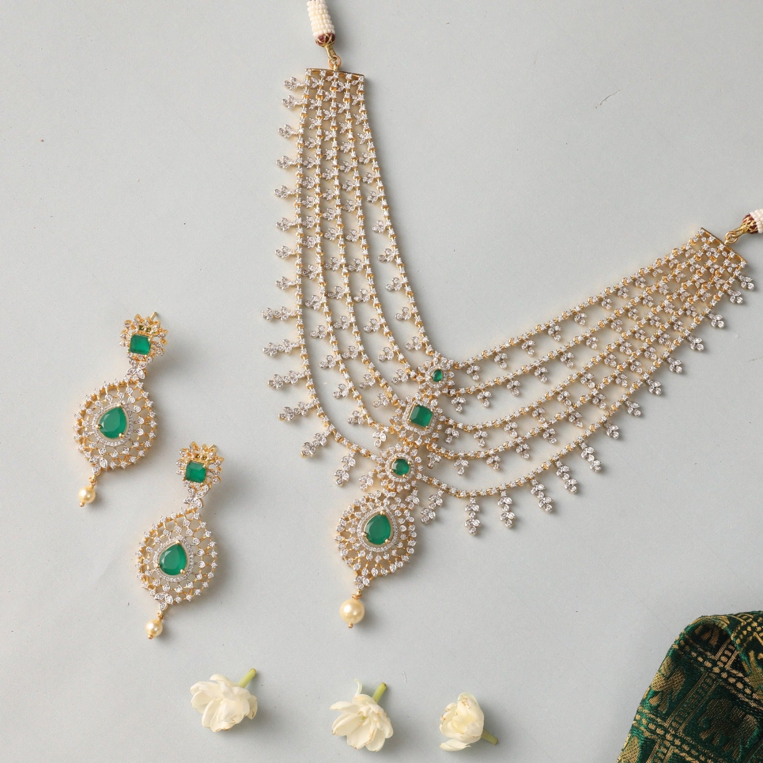 Multi-Layer Brillance Silver CZ Necklace Set - Main Image