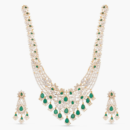 Zircons Adorned Blossoms CZ Silver Necklace set
