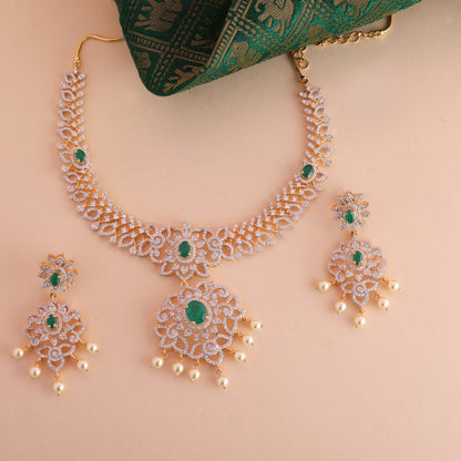 Palatial CZ Silver Necklace Set