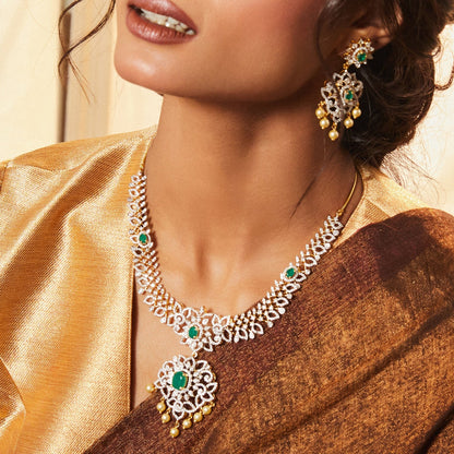 Palatial CZ Silver Necklace Set