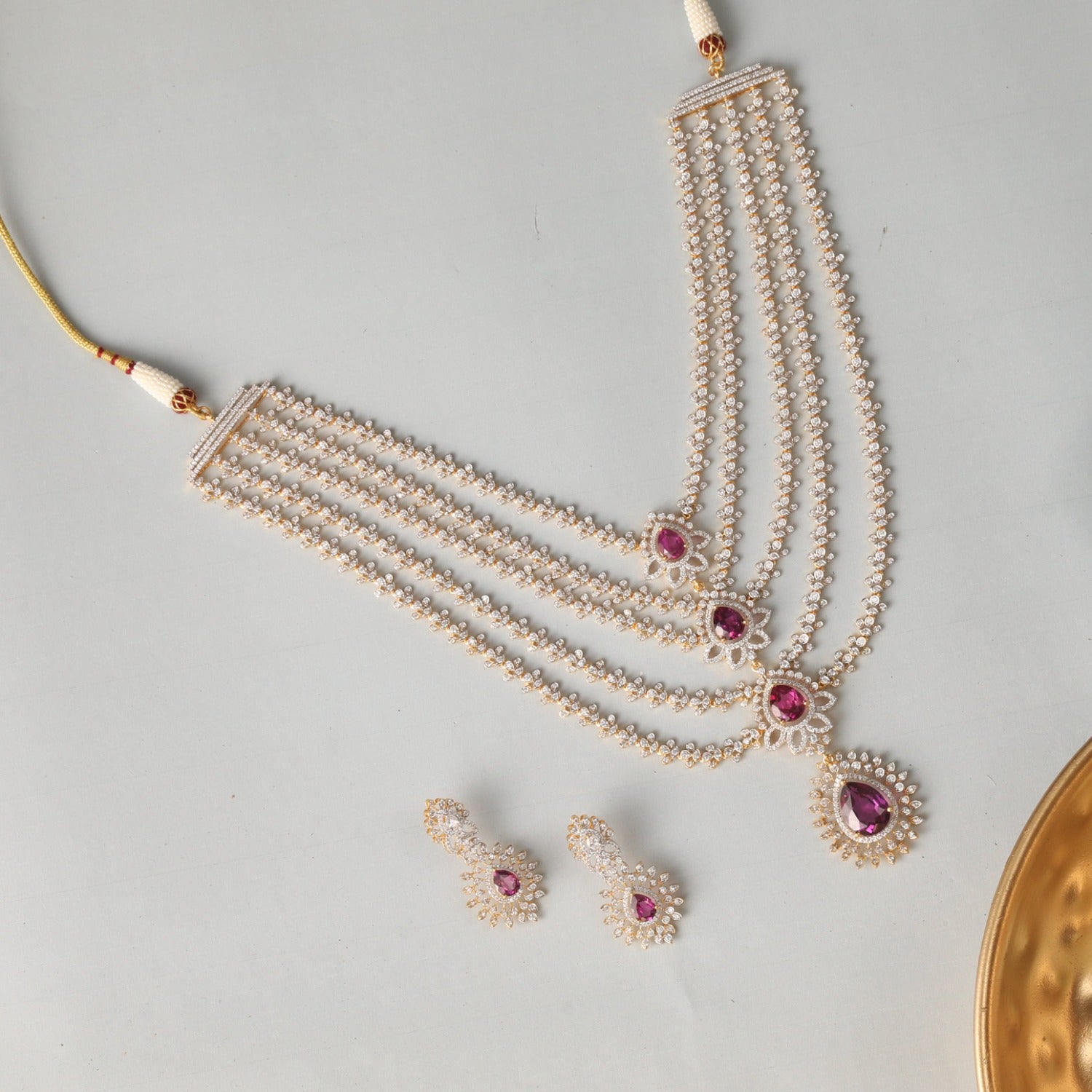 Pink Serenity Multi-Layered Silver CZ Necklace Set