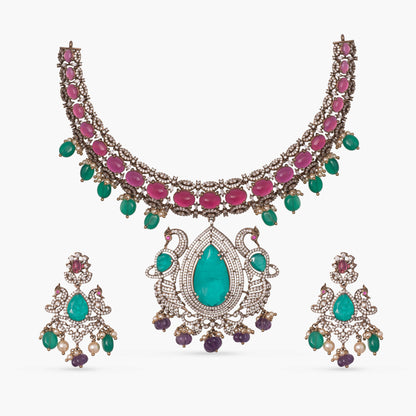 Vamika Moissanite Silver Necklace Set