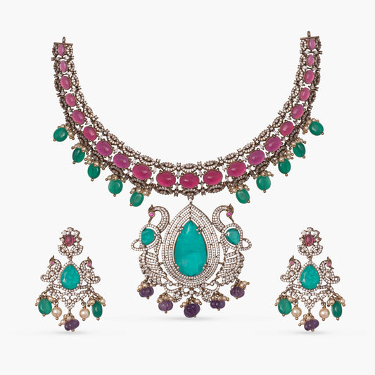 Vamika Moissanite Silver Necklace Set