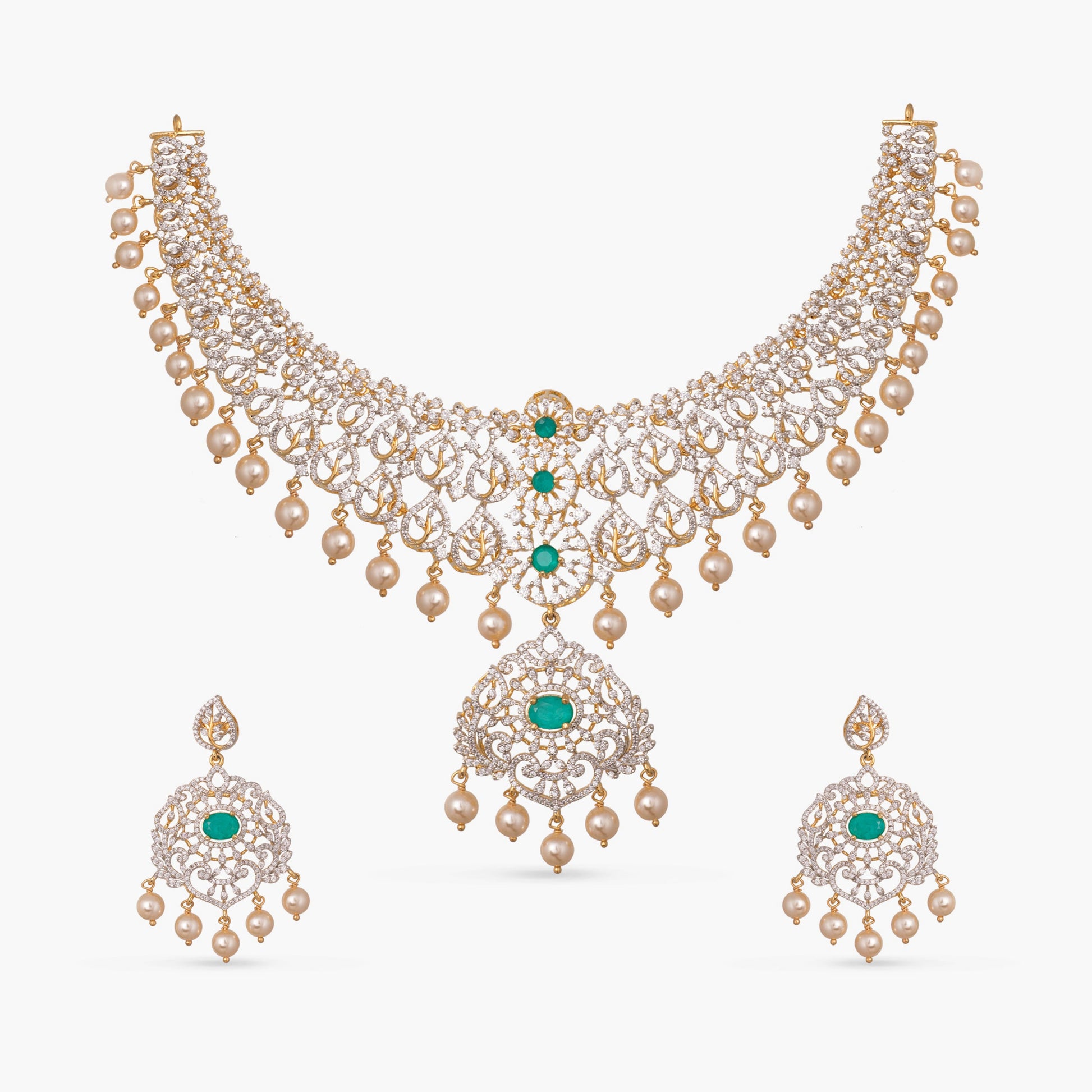 Neela Gold-Plated CZ Silver Necklace Set