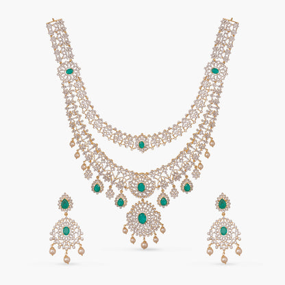 Rhea Double Layered CZ Silver Necklace Set