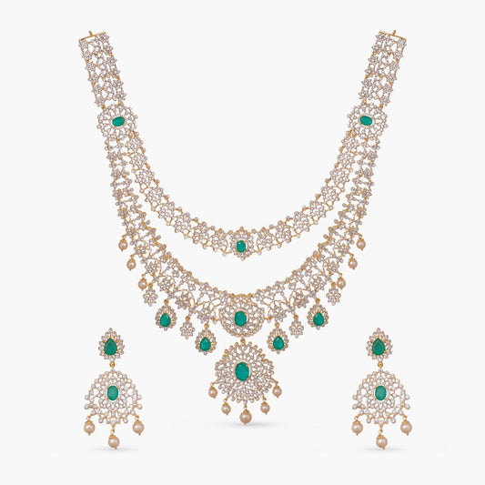 Rhea Double Layered CZ Silver Necklace Set