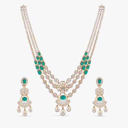 Pushpa Floral Layered CZ Silver Necklace Set