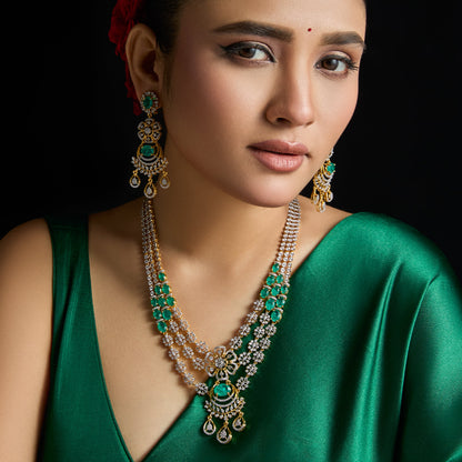 Pushpa Floral Layered CZ Silver Necklace Set