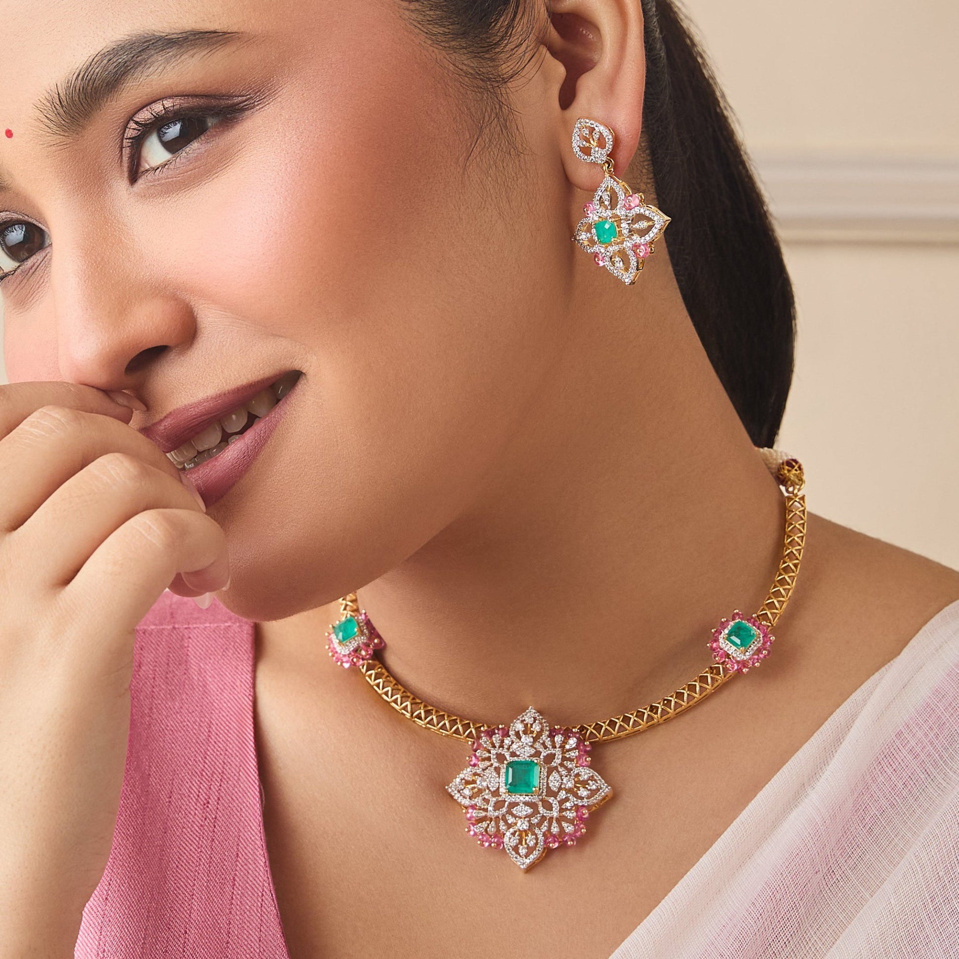 Meera CZ Silver Necklace Set