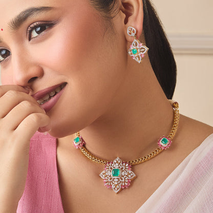 Meera CZ Silver Necklace Set