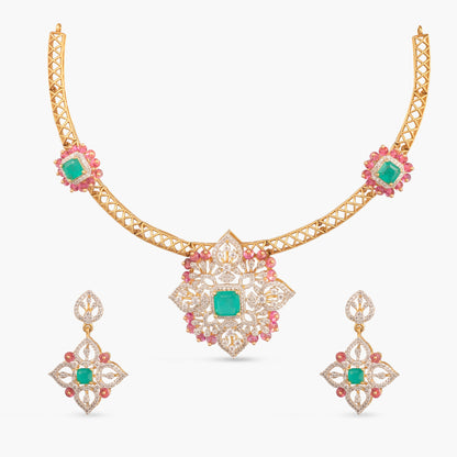 Meera CZ Silver Necklace Set