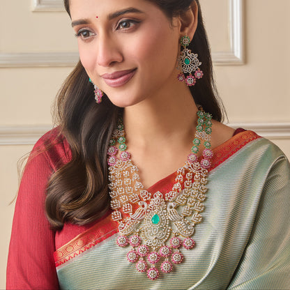 Sitara CZ Layered Silver Necklace Set
